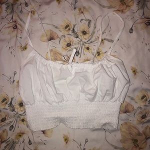 white tie-front shirred smocked crop cami